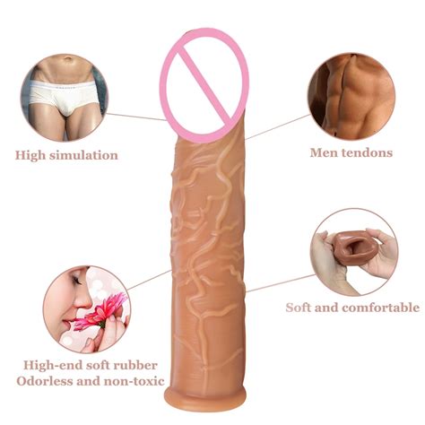 Cock Realistic Penis Sleeve Extender Reusable Dildos Condom Ejaculation