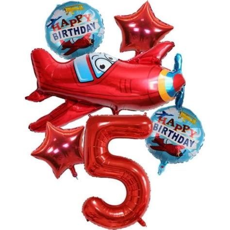 Set De Ballons Avion A Hélice Chiffre Numéro 5 Xxl Rouge Ballon De