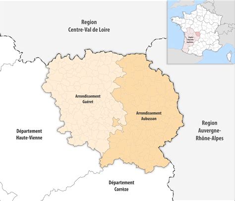 Les arrondissements du département de la Creuse