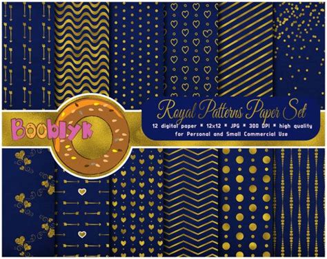 Royal Gold Foil Patterns Navy Blue Paper Pack Set Of Digital