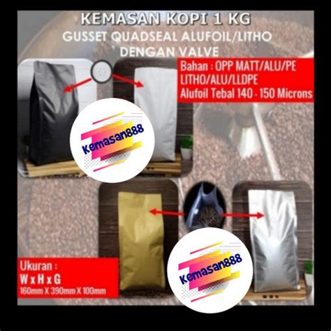 Jual Kemasan Kopi Gusset Kg Valve Kemasan Kopi Gusset Hitam Silver