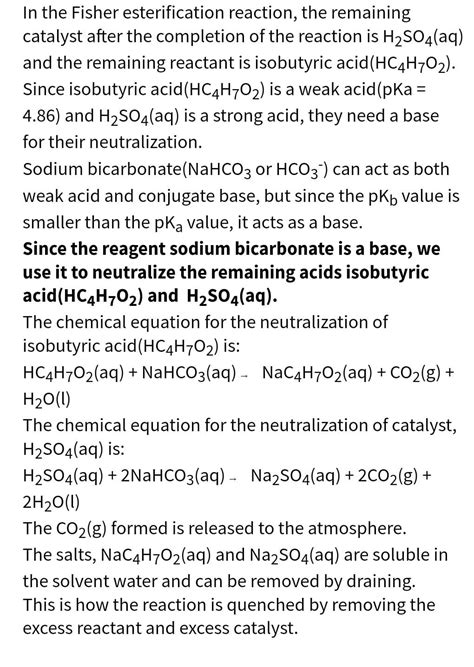 Solved B Reaction Quenching Our Fisher Esterification Reaction Is