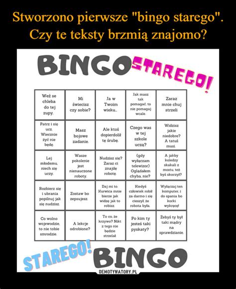 Stworzono pierwsze bingo starego Czy te teksty brzmią znajomo