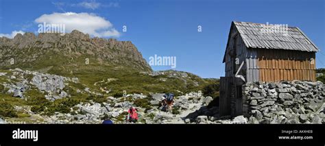 Kitchen Hut In Front Of Cradle Mountain Overland Track In Cradle