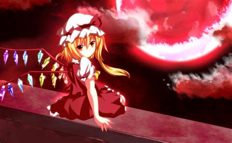 Blonde Hair Dress Flandre Scarlet Hat Moon Nunua Red Eyes Touhou Wings Wallpapers HD