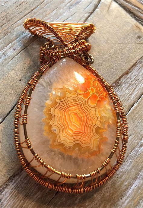 Statement Orange Yellow Agate Wire Wrapped Pendant Etsy Canada