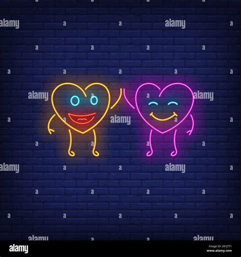 Hearts Cartoon Characters Giving High Five To Each Other Neon Sign