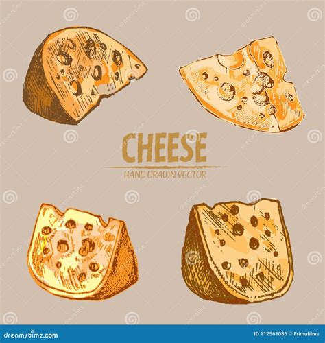 Digital Vector Detailed Line Art Sliced Cheese Stock Illustration