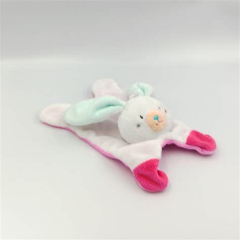 Doudou Plat Lapin Rose Blanc Bleu SUCRE D ORGE