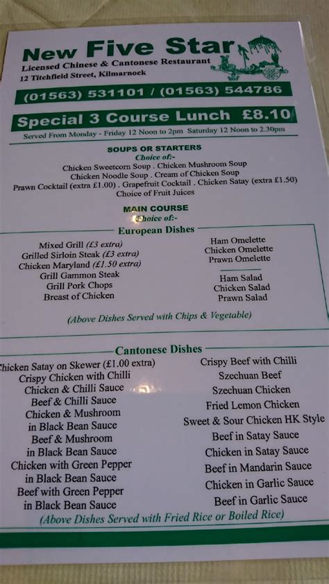 Menu At New Five Star Restaurant Kilmarnock