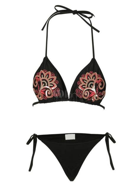 Sexy Thong Bikini Swimsuit Sequin Triangle Bikini Beach Bathing Suit Milanoo