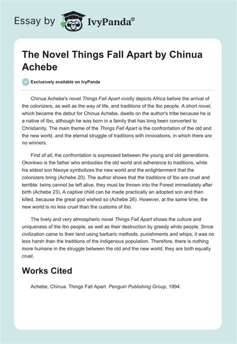 The Novel Things Fall Apart By Chinua Achebe Words Book