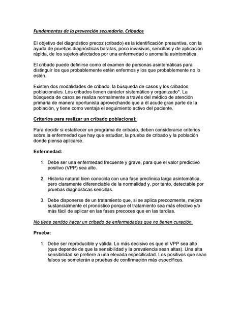 3 2 01 Fundamentos De La Prevencion Secundaria Cribados Fundamentos