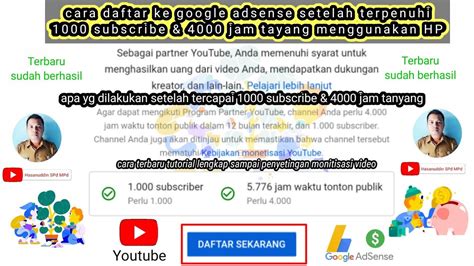 Cara Daftar Ke Google Adsense Setelah Terpenuhi Subscribe Dan