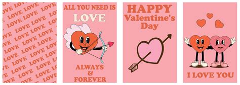 Retro Groovy Lovely Hearts Posters Love Concept Happy Valentines Day