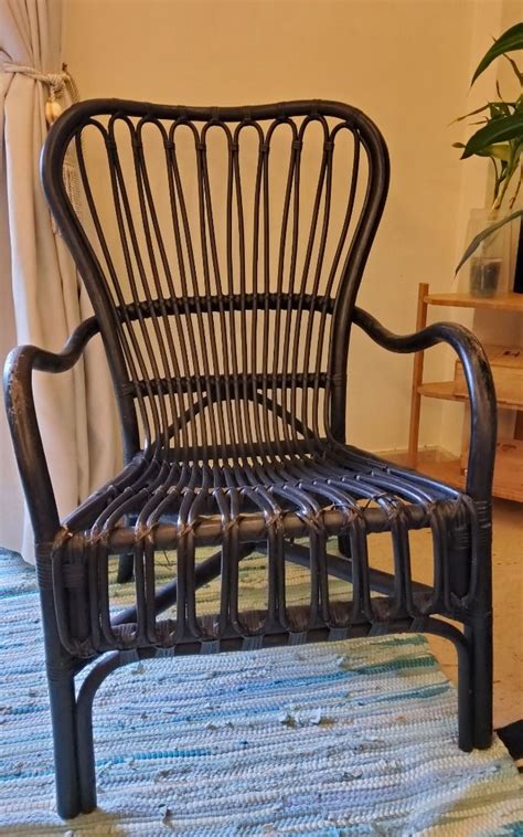 2 Upright Black Rattan Chairs And 1 Chaise Longue Classic