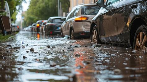 Premium Photo Flooded Cars Blocking City Street