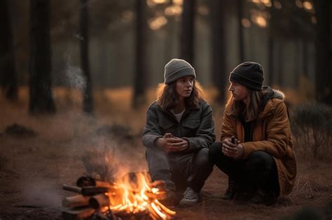 Premium AI Image A Romantic Couple Is Sitting In Front Of A Campfire