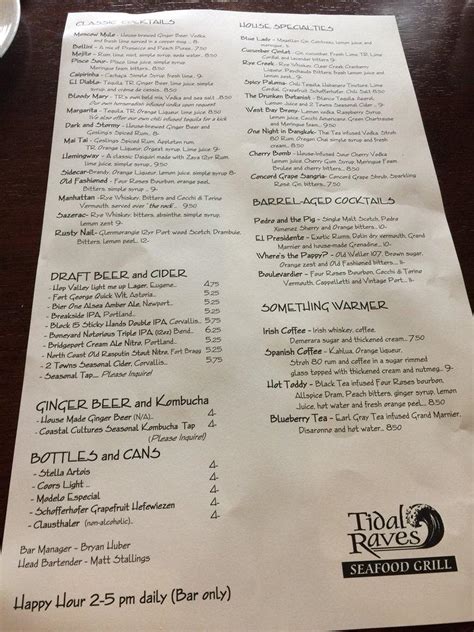 Menu at Tidal Raves Seafood Grill restaurant, Depoe Bay