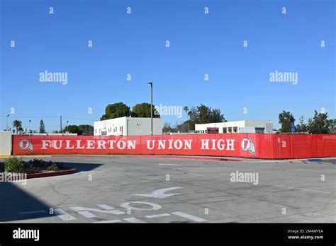 FULLERTON, CALIFORNIA - 21 DEC 2022: Fullerton Union High banner at the Sports Fields on the ...