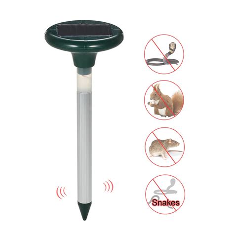 Solar Powered Ultrasonic Snakes Rodents Repeller with LED Light Outdoor Moles Voles Repellent ...