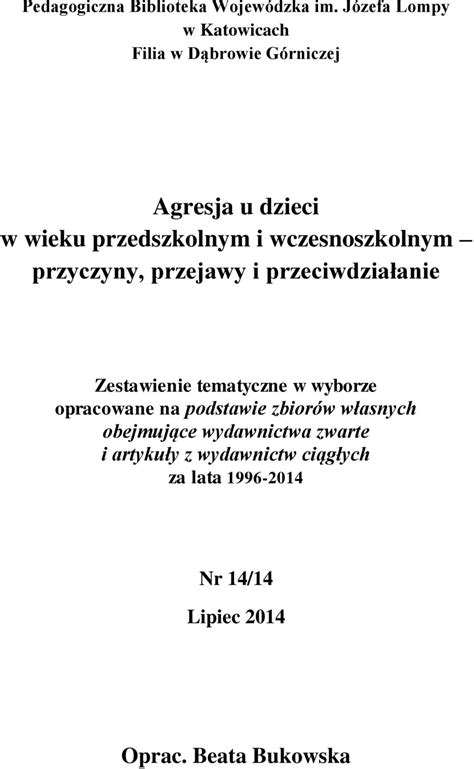 Agresja U Dzieci W Wieku Przedszkolnym I Wczesnoszkolnym Przyczyny