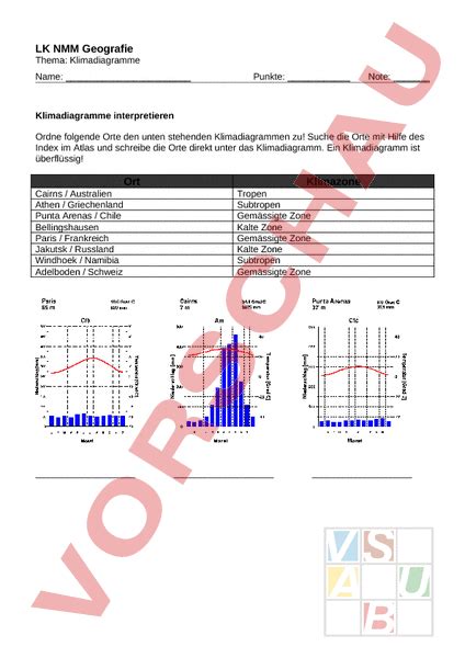 Arbeitsblatt Klimadiagramme Lernkontrolle Geographie Anderes Thema