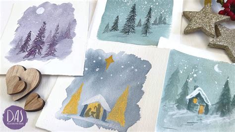 Quick And Easy Paint Three Snowy Watercolor Christmas Cards With Me