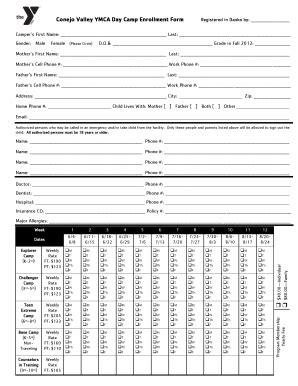 Fillable Online Sevymca Conejo Valley YMCA Day Camp Enrollment Form