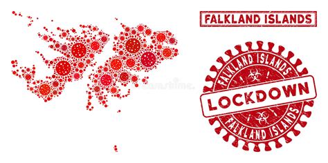 Mosaic Falkland Islands Map And Distress Lockdown Stamps Stock