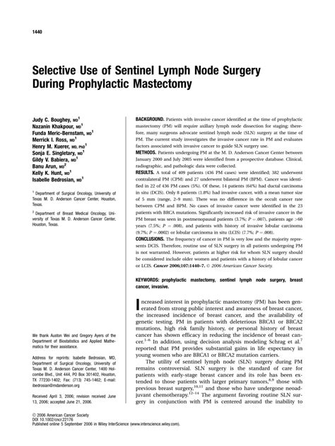 Pdf Selective Use Of Sentinel Lymph Node Surgery During Prophylactic