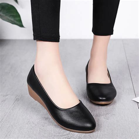 YOUYIDIAN Four Seasons Women's Wedge Casual Shoes Round Head Pumps Wild ...