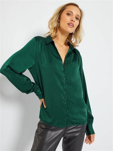 Chemise Courte En Satin Vert Kiabi 18 00