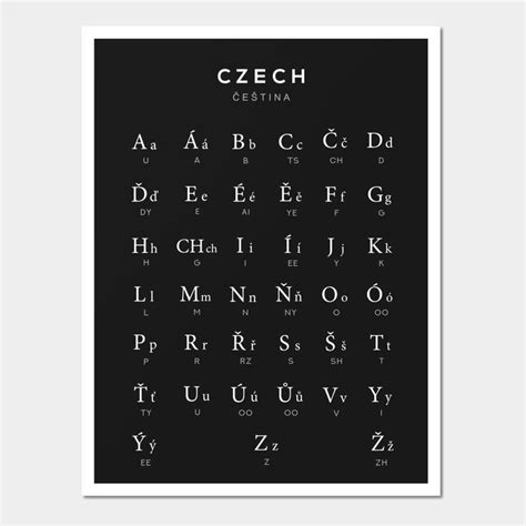 Czech Alphabet Chart, Czech Republic Language Chart, Black by typelab ...