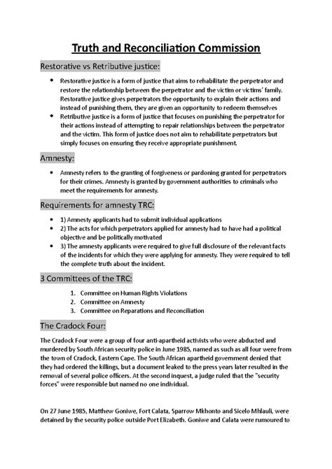 Truth and Reconciliation Commission- important terms - Truth and