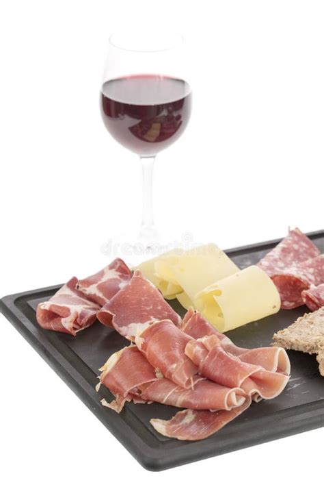 Selection Of Cold Cuts And Cheese On A Platter With A Glass Of Red Wine ...