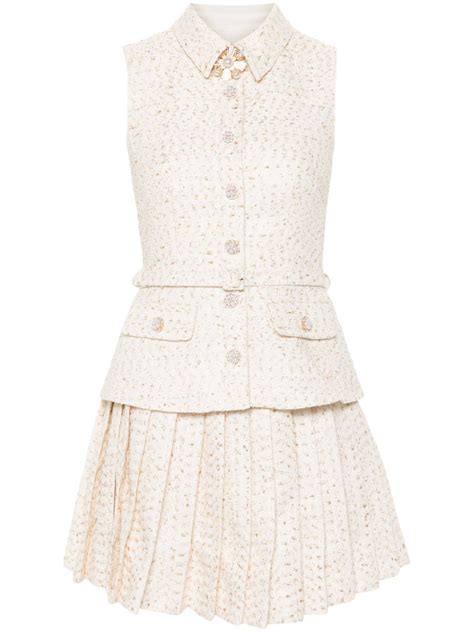 Self Portrait Bouclé Dress White FARFETCH