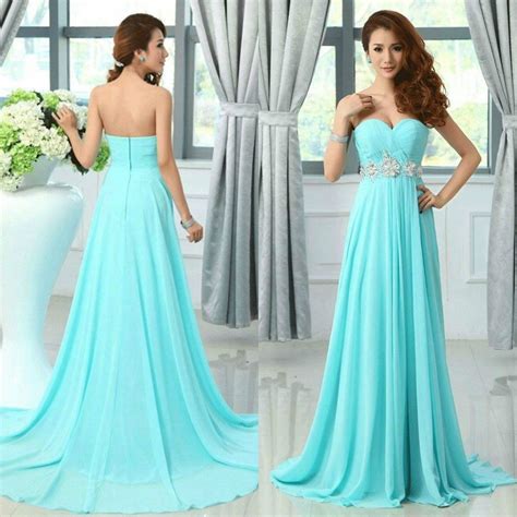 Stunning Teal Chiffon Dresses Light Blue Prom Dress A Line Sweetheart Ruched Sweep Train