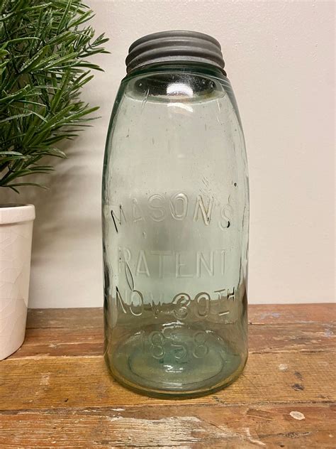 Antique Half Gallon Mason Jar1858 Blue Vintage Old Patent Canning
