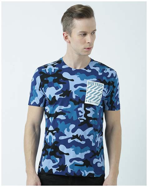 Buy Huetrap Men S Regular Fit Round Neck Printed T Shirt Blue Online