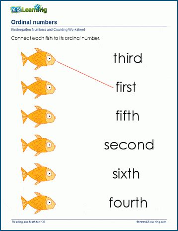 ordinal numbers worksheets  preschool  kindergarten students