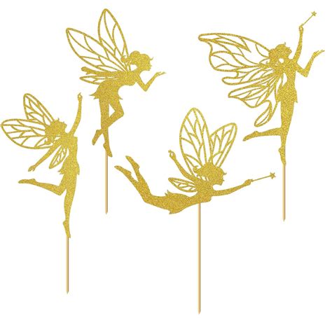 SVM CRAFT 20pcs Gold Glitter Fairy Cupcake Toppers Angel Cake Topper