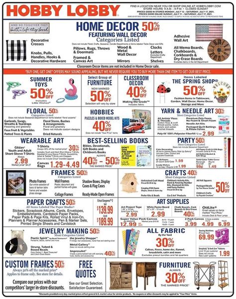 Hobby Lobby Weekly Ad Flyer July 11 To July 17