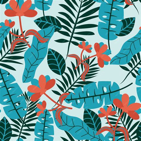 Premium Vector Seamless Tropical Flowers And Leaves Pattern In