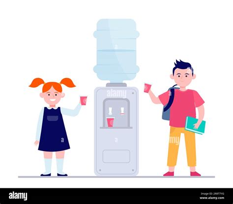 Happy Children Drinking Water At Cooler Stock Vector Image And Art Alamy