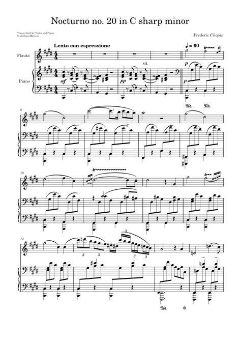 Nocturne No 20 In C Sharp Minor Chopin Sheet Music For Piano Flute