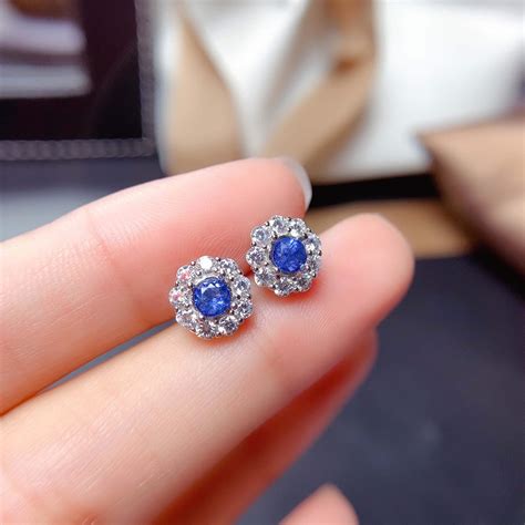 Sapphire Earrings Dainty Stud Earring Sterling Silver Etsy