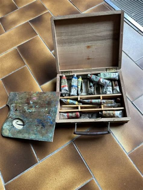 ANCIENNE MALETTE PEINTRE Coffret Bois Boite De Peinture Palette EUR 60