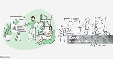 People Presentation With Chart Illustration Flat Hand Drawing Style ...