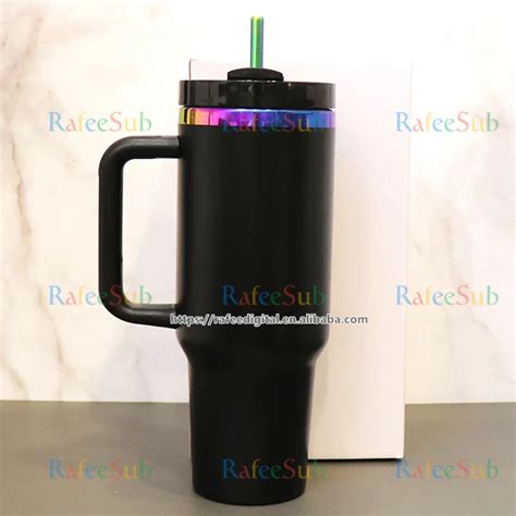 40oz 40 Oz Powder Coated Black And Rainbow Iridescent Plated Base Etch